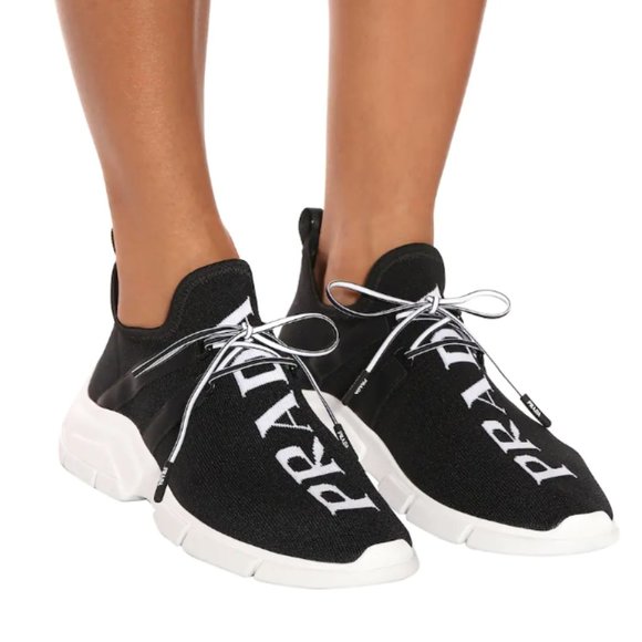 Authentic Prada Women's Logo Black & White Knit Sneakers - Picture 7 of 7